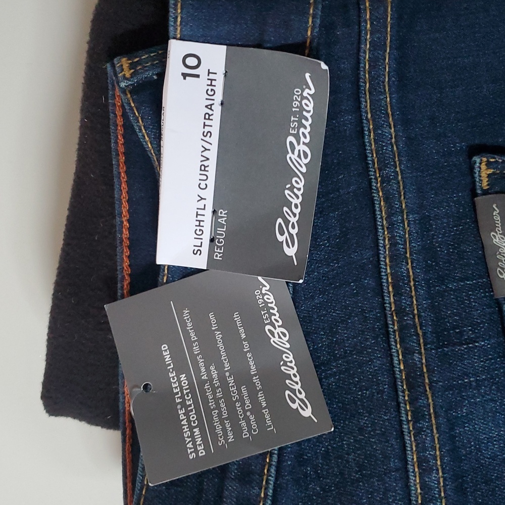 Eddie Bauer Fleece Lined Slightly Curvy Straight Fit Jeans 10 Reg